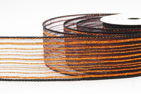 Black/Orange Metallic Sheer Fine Pinstripe Ribbon_KW0456GC-53-53